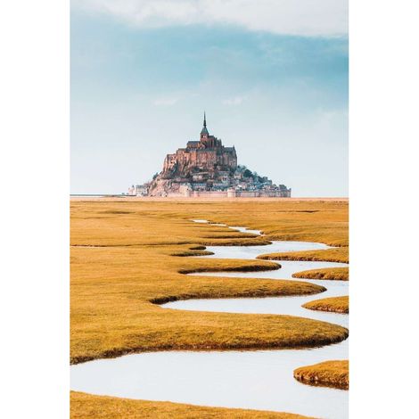 Tableau sur toile baie Mont-Saint-Michel 65x97 cm - Impression sur Toile Murale Décorative - Image imprimée en HD sur Toile - Toile sur Châssis en Bois FSC - Fabriqué en France (1/4)