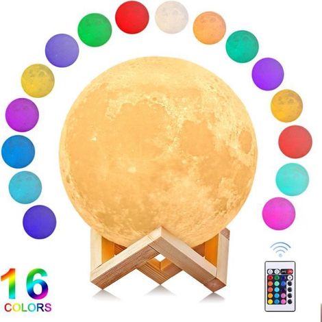 Veilleuse LED - AGM - Lampe Lune 3D - 16 couleurs - 15 cm - Rechargeable USB