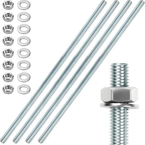 4 Pcs Tige Filetée M10 Zinc M10 X 300 mm Tiges Filetées Entièrement Boulons Filetés Complet Avec écrous et Rondelles Argent
