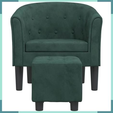 Fauteuil avec repose-pied - Fauteuil cabriolet - Velours vert foncé - Boutons tuftés - Repose-pied inclus (1/5)