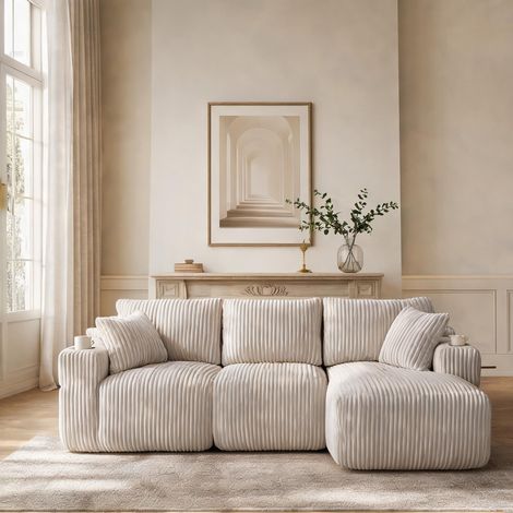 Canapé modulable avec chaiselongue et 2 places tissu velours (1/5)