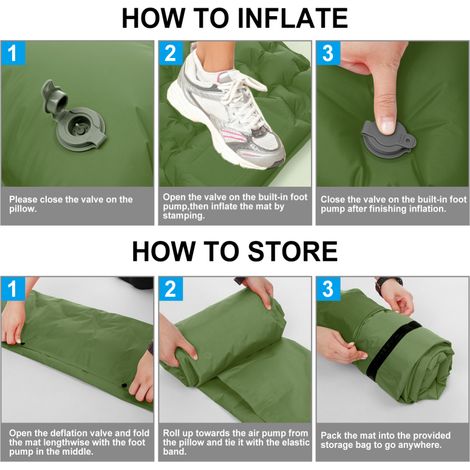 Irovami Matelas de camping gonflable ultra-léger 196x69 cm,Pompe intégrée, oreiller, étanche, capacité 200 kg – Vert (1/5)