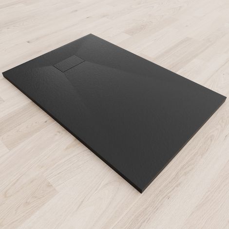 SMC Duschwanne Duschtasse mit Anti-Rutsch Flach mit Steinoptik Schwarz inkl. Ablaufgarnitur 120x80 cm (1/5)