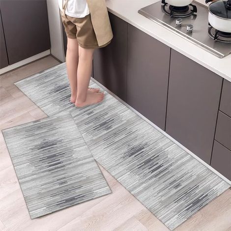 2 Non-Slip Kitchen Mats - 40x120cm & 40x60cm Grey - Washable for Floor and Bathroom
