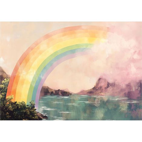Papier peint enfant fille arc-en-ciel lac intissé 350x250 cm mural chambre enfant design (1/5)