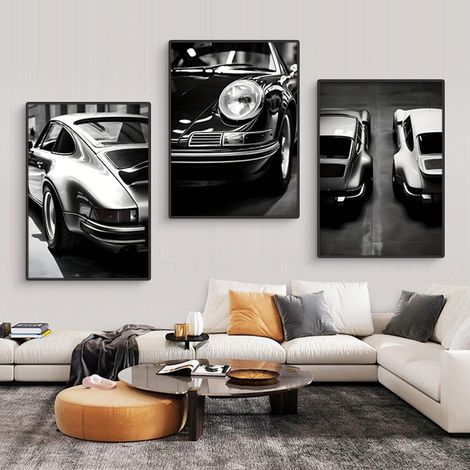 Lot de 3 posters de voiture vintage - Décoration murale pour salon et chambre à coucher - Noir et blanc - Sans cadre photo (30 x 40 cm) (1/5)