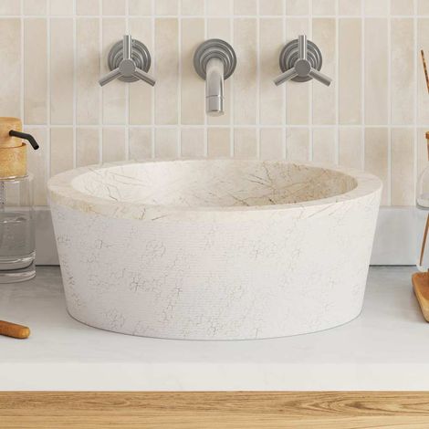 vidaXL Lavabo Crème Ø40x15 cm Marbre (1/5)