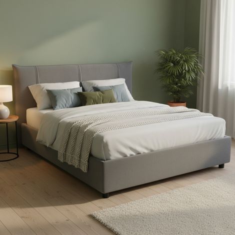 Talamo Italia Cama matrimonial Stella, Cama contenedor con revestimiento de tela, 100% Made in Italy, Apertura frontal, adecuado para colchón Cm 160x200, Gris, con embalaje reforzado (1/5)