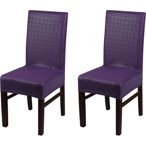 Lot de 2 housses de chaise de salle à manger monobloc en similicuir à motif dentelle, imperméables, résistantes à l'huile et extensibles - Violet (1/5)
