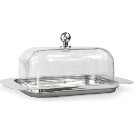 Beurrier en acier inoxydable avec couvercle, idéal pour les cuisines, les maisons et les restaurants. Peut servir de beurrier ou de plat à dessert (couvercle transparent).