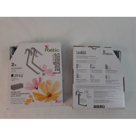2 x LANDHAUS ORIGINAL Poétic - Supports métalliques pour jardinières - Compatible 50 75 100 cm - Charge 25 kg - Fixation murs balustrades - Pré-assemblés - Voir photos pour détails - NEUF (1/3)