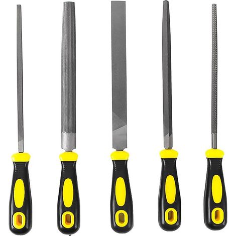 (Size:310mm) Ensembles d'outils à Main, Ensemble de Limes, râpe à Bois en Acier au Carbone, Ensemble de Limes métalliques de 5 pièces avec Lime Plate, carrée, Triangulaire, Ronde et Demi-Ronde