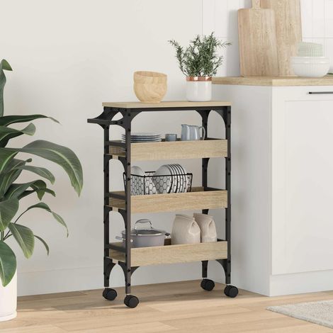 vidaXL Carrello da Cucina Rovere Sonoma 53 x 20 x 76 cm