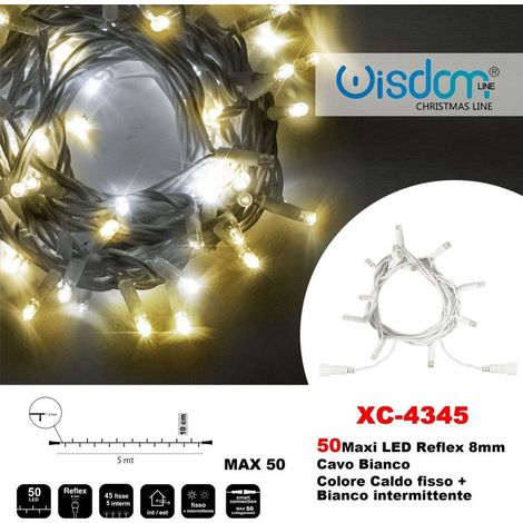 Trade Shop - Catena Luminosa 50 Luci Led Luci Lights Caldo Fisso + Bianco Intermittente Xc-4345 -