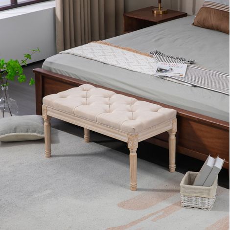 Banc capitonné vintage 80 x 40 x 43 cm beige effet lin jusqu’à 120 kg DESVIAE (1/5)