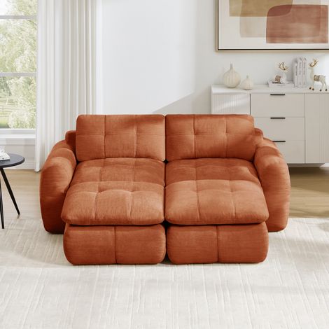 Sofá modular sin estructura de 2 plazas con 2 otomanas de chenilla naranja 194 x 160 x 68 cm OKWISH (1/5)