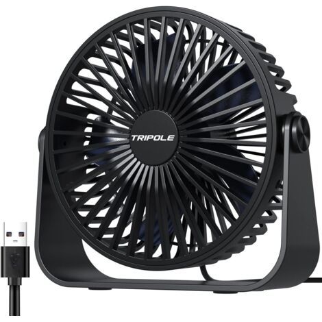 Ventilador de escritorio USB, ventilador de mesa de 3 velocidades, ventilador silencioso ajustable 360°, ventilador portátil para oficina, hogar, dormitorio, coche, camping al aire libre - Negro