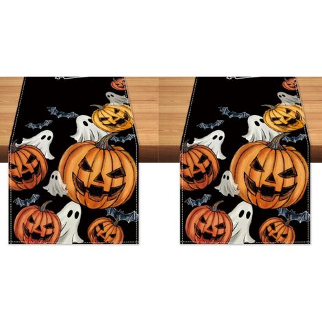 Camino de mesa de Halloween con calabaza, fantasma y telarañas tenebrosas, decoración otoñal para mesa de centro, 33 x 183 cm (2 piezas) (1/5)