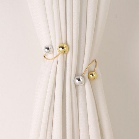 2 alzapaños metálicos para cortinas，Herrajes de sujeción de cortinas con perlas，Sujetadores decorativos para cortinas，oficinas y restaurantes (1/4)