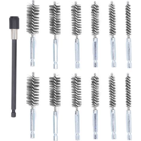 13-teiliges Bohrbürsten-Set 8 mm 10 mm 12 mm 15 mm 17 mm 19 mm Durchmesser 1/4 Zoll Driftreinigungsbürsten mit Stahldraht und 15 cm Verlängerungsstange (Silber) (1/5)