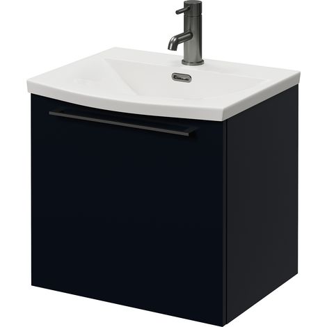 Napoli 390 Deep Blue 500mm Wall Mounted Single Drawer Vanity Unit with Arc Basin - 500mm - Gunmetal Grey 320mm Handle