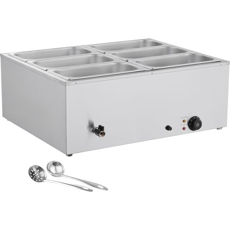 Mophorn Scaldavivande Commerciale Buffet con 6 Vaschette da 1/3, Scaldavivande Elettrico in Acciaio Inox da 1500 W con Coperchi e Mestolo per Zuppe, Ideale per Catering e Eventi
