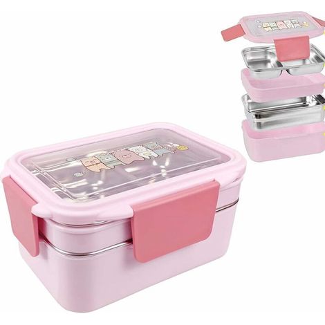 Boîte bento lunch box 2 niveaux en acier inoxydable avec cuillère, pour enfant, adulte, école, bureau, camping – DELKEVIC