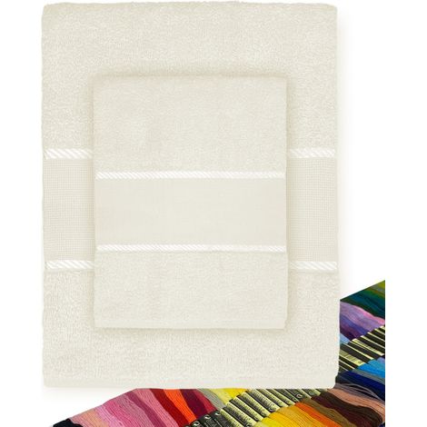 Set Asciugamani Spugna Tela Aida da ricamare Punto Croce 1+1 Viso E OSPITE con Filato in Omaggio Beige