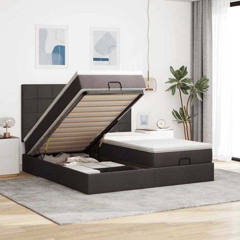 Estructura cama otomana colchones tela marrón oscuro 200x200cm (1/5)