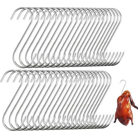Lot de 40 Crochets en S Argentés, 12cm x 2.0mm, Crochet de Boucher en Acier Inoxydable, Crochet Inox Multifonctions pour Cuisine, Garage, Atelier, Suspension de Viande, Ustensiles et Vêtements (1/5)