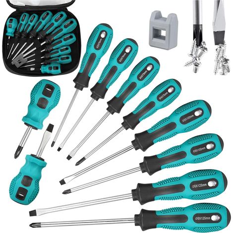 Lot de 10 tournevis isolés magnétiques avec poignée antidérapante Tournevis cruciforme et tournevis plat,pour fixer et desserrer DIY (1/5)