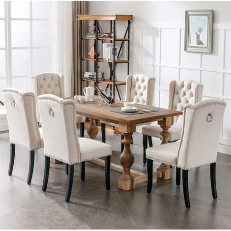 Set 6 sedie sala da pranzo in velluto beige OKMYHOME (1/5)