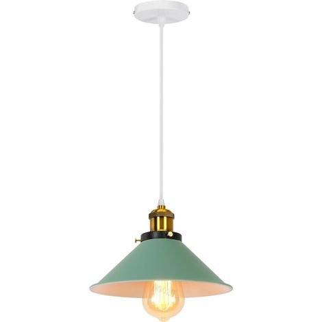 Suspension Lustre Industrielle 3 Lampes Luminaire Plafonnier Vintage Lustre Abat-Jour Ø22 cm en Métal de douille E27 Lampe Rétro pour Séjour Chambre Cuisine (Vert-1 lampe) (1/5)