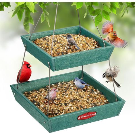 Mangeoire à oiseaux à suspendre à 2 étages, grande capacité, plastique recyclé, résistant aux intempéries