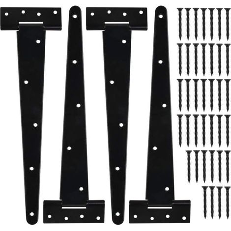 4 Pièces Charnières en T 12 Pouces Porte Charnières, Charnière en T Robuste Charnières de Porte de Grange avec Vis, pour portails d'usine, portails d'entrepôt, portails de jardin, Verni Noir (1/5)