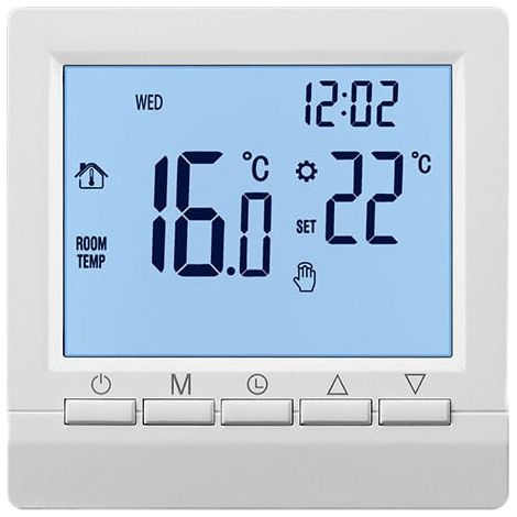 Elektrischer Heizungsthermostat, manueller Knopf, 16 A, Negativanzeige, weiße Zeichen auf schwarzem Hintergrund, kein WLAN