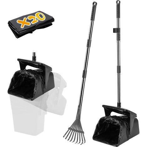 Kit Ramasse-Crottes pour Chien avec Poubelle Rotative, Râteau et 20 Sacs – Long Manche, Accessoire de Nettoyage pour Jardin et Extérieur (1/5)