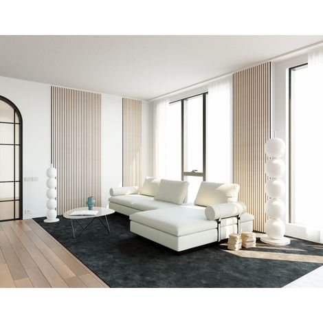 Panneau Mural Acoustique en Bois - 240x60,5x2,2 cm - Chene Clair - A Lattes - Panneau Tasseau de Bois Naturel (1/5)