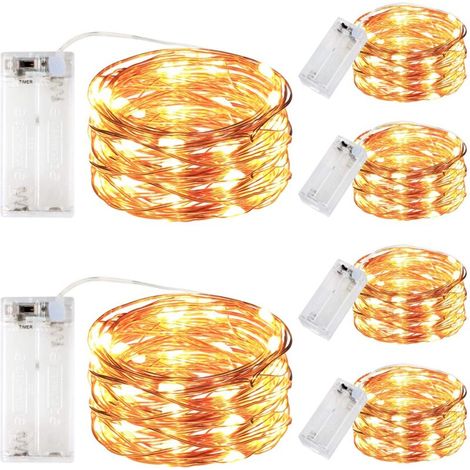 LED-Lichterkette aus Kupfer, 6er-Pack à 3 m mit 30 blinkenden LEDs, warmweiß (10 Fuß)