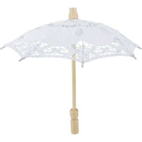 Parasol de mariée en dentelle coton broderie fabriqué à la main ombrelle décoration mariage (Blanc) (1/5)