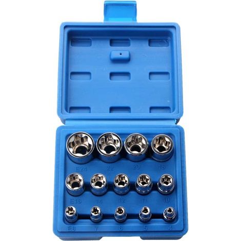 Set di bussole Torx femmina E-star E4-E24 da 14 pezzi, bussole E-Torx a 6 punte a forma di prugna/custodia in plastica, strumento di riparazione auto, bussola a forma di fiore
