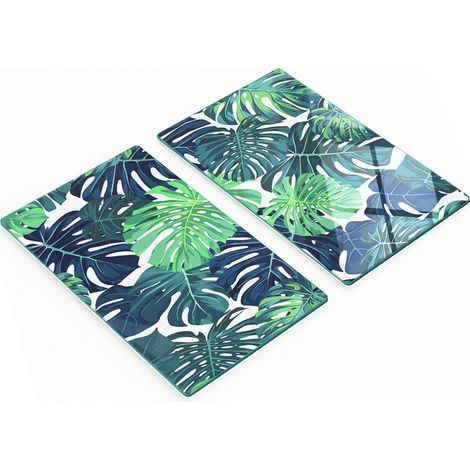 Tableaux décoratifs en verre multifonctionnels, motif feuilles tropicales, 2 x 30 x 52 cm (1/5)