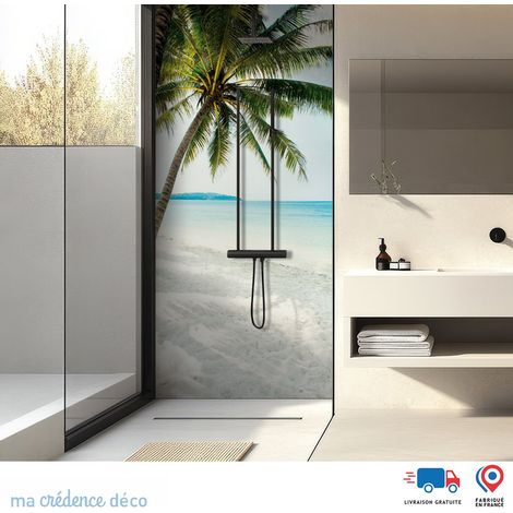 Panneau de douche : Plage et palmiers, Aquarelle - Alu composite - 90 - 245 (1/3)
