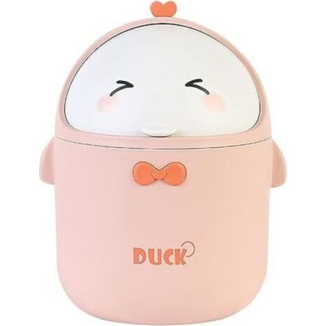 (Pink) Mini Desktop Trash Can with Lid, Cute Cartoon Style Trash Can Portable, Desk Trash Can, Small Bathroom Trash Can, for Bedroom, Office, Living Room (1/5)