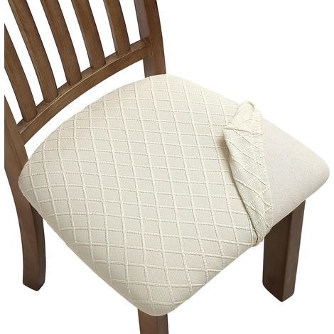 Housse de coussin d'assise élastique imperméable, amovible et lavable, motif losanges tricoté, beige, 1 pièce (1/5)