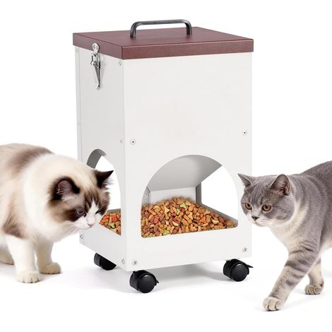 9L Distributeur Automatique de Nourriture pour 4 Chats, Distributeur de croquettes à gravité avec 4 Roues, Station d'alimentation en Acier Inoxydable pour Les foyers avec Plusieurs Chats (1/5)