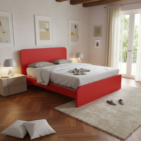 Letto matrimoniale 160x200 con testata sagomata - Design Italiano - Rosso