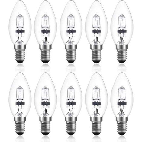42-W-Halogenlampe, E14/C35, dimmbar, 220–240 V Wechselstrom, warmweiß (2700 K), klar, Kerzenform, 10er-Pack, Crezuo (1/4)