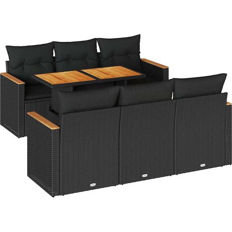Maison Exclusive - Set Divani da Giardino con Cuscini 7pz Nero Polyrattan Acacia (1/5)