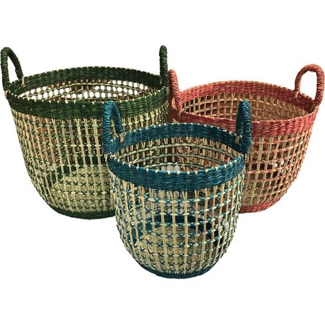 Ensemble de 3 paniers en jonc de mer colorés (1/5)